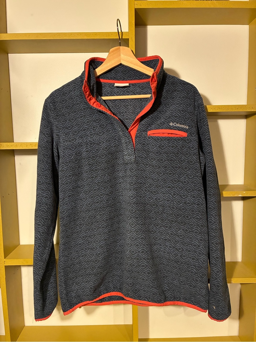 Columbia Navy Geometric Quarter-Zip Fleece with Coral Accents